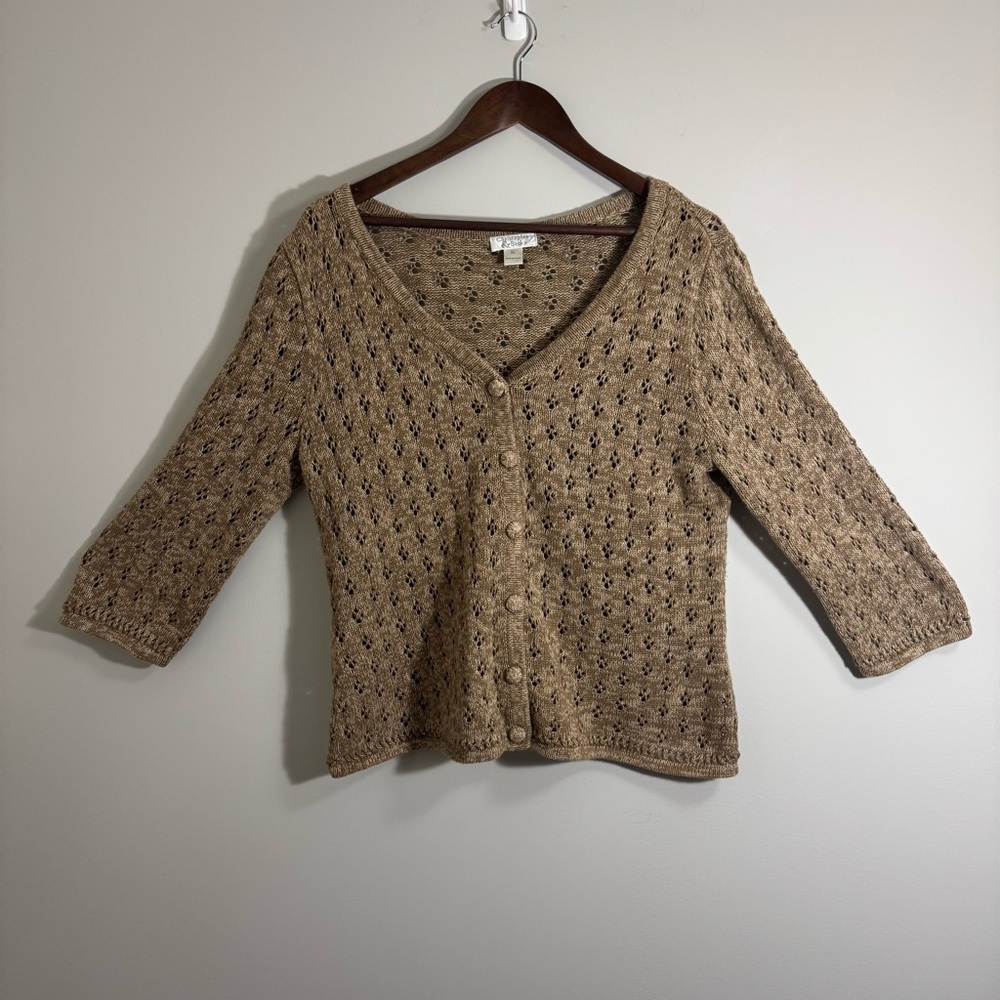 Christopher & Banks Women’s Brown Knit Cardigan 3/4 sleeves Size XL